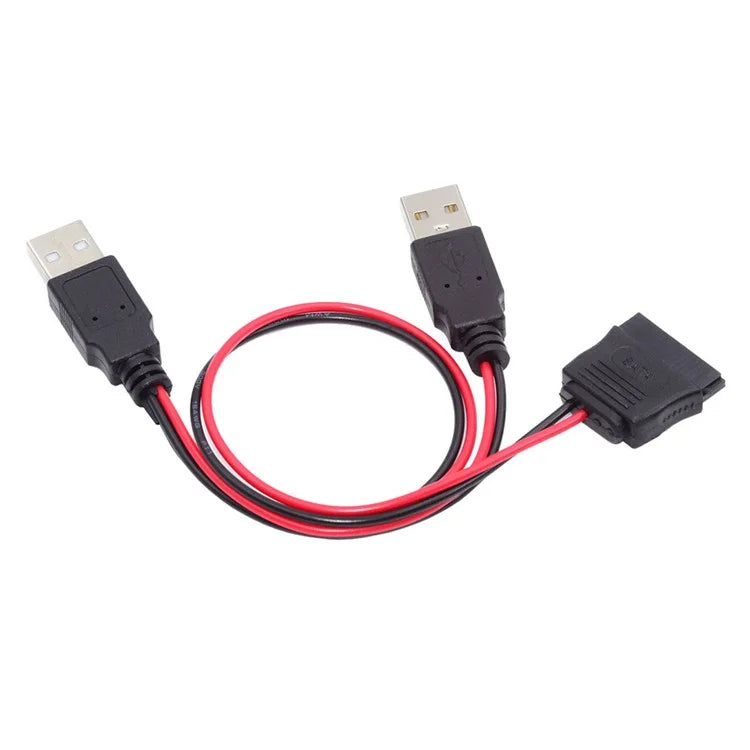 U2-070-2P DC 5V Dual USB to SATA 15-Pin Power Cable for 2.5 inch SATA HDD SSD Disk Driver, 5V 2A Max