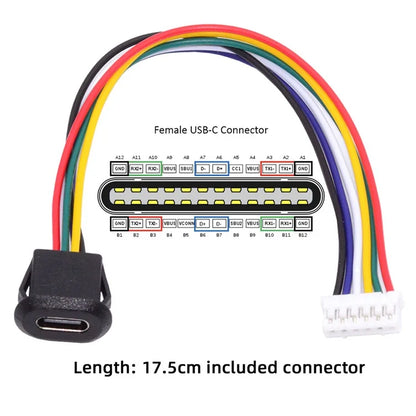 CN-025-6P 5Pcs / Set DIY OEM Type C Female Socket to 6 Pin Header Cable Pitch 2.0mm Latch Mount Type DC 5V / 20V PD Power