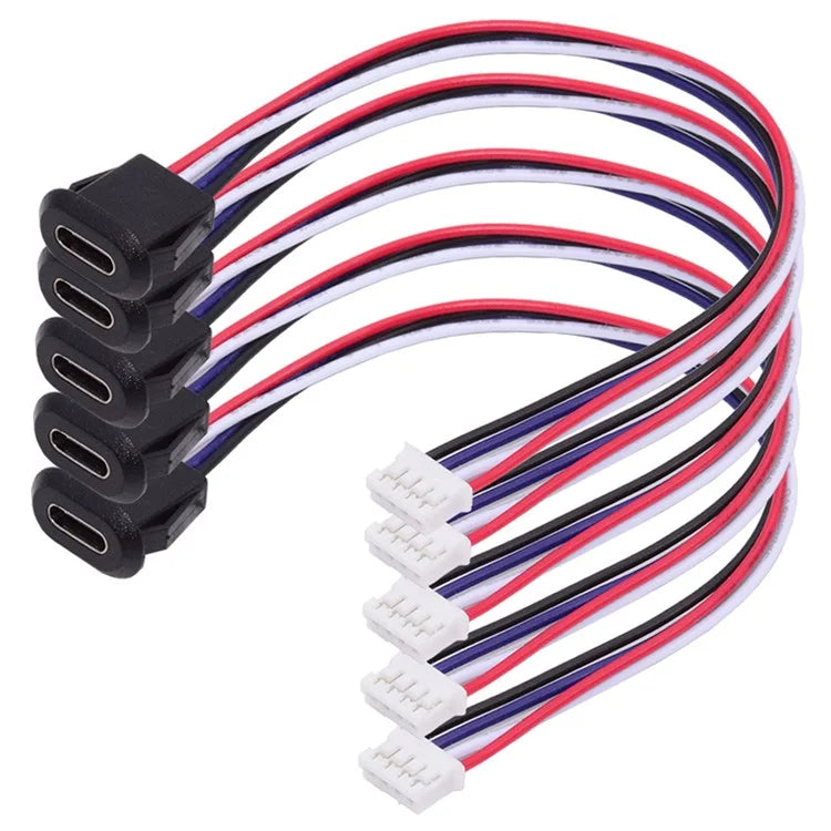 CN-025-4P 5Pcs / Set DIY OEM Type C Female Socket to 4 Pin Header Cable Pitch 2.0mm Latch Mount Type DC 5V / 20V PD Power