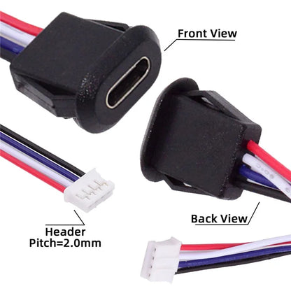 CN-025-4P 5Pcs / Set DIY OEM Type C Female Socket to 4 Pin Header Cable Pitch 2.0mm Latch Mount Type DC 5V / 20V PD Power