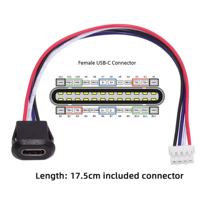 CN-025-4P 5Pcs / Set DIY OEM Type C Female Socket to 4 Pin Header Cable Pitch 2.0mm Latch Mount Type DC 5V / 20V PD Power