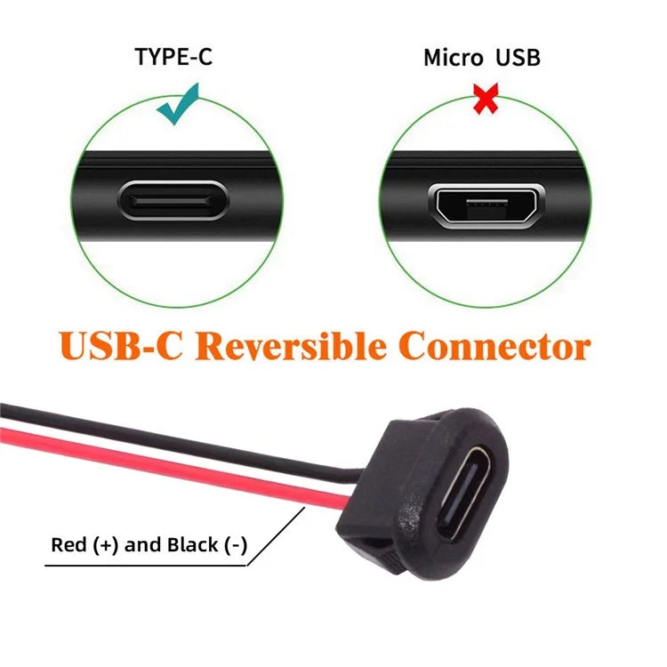 CN-025-2P 5Pcs / Set DIY OEM Type C Female Socket to 2 Pin Header Cable Pitch 2.0mm Latch Mount Type DC 5V / 20V PD Power