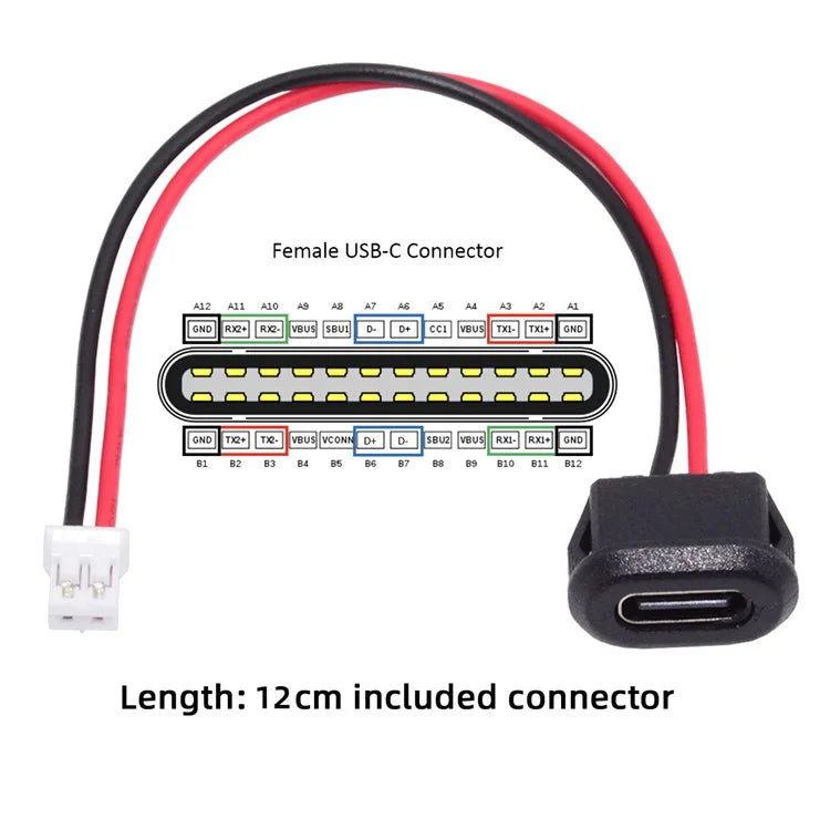 CN-025-2P 5Pcs / Set DIY OEM Type C Female Socket to 2 Pin Header Cable Pitch 2.0mm Latch Mount Type DC 5V / 20V PD Power