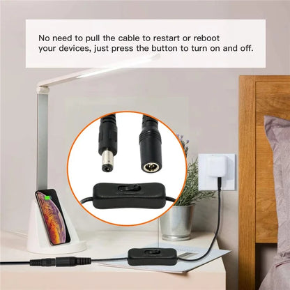 PW-012-DC DC Cable with On / Off Power Switch Button DC 5.5x2.1mm Male to Female for DC 5V Desk Lamp Fan Camera