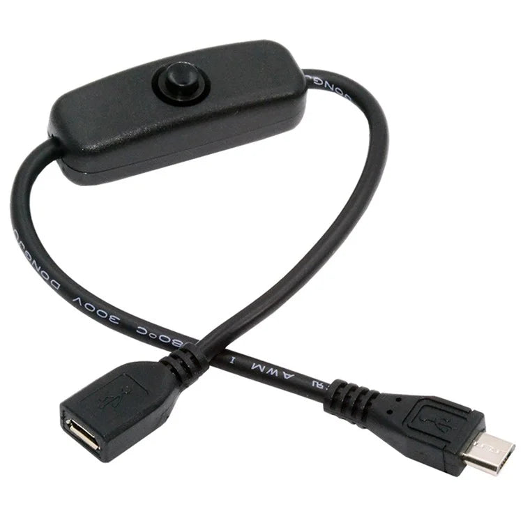 PW-012-MM Micro USB2.0 Cable with On / Off Power Switch Button Micro 5 Pin Male to Female for DC 5V Desk Lamp Fan Camera