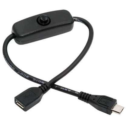 PW-012-MM Micro USB2.0 Cable with On / Off Power Switch Button Micro 5 Pin Male to Female for DC 5V Desk Lamp Fan Camera