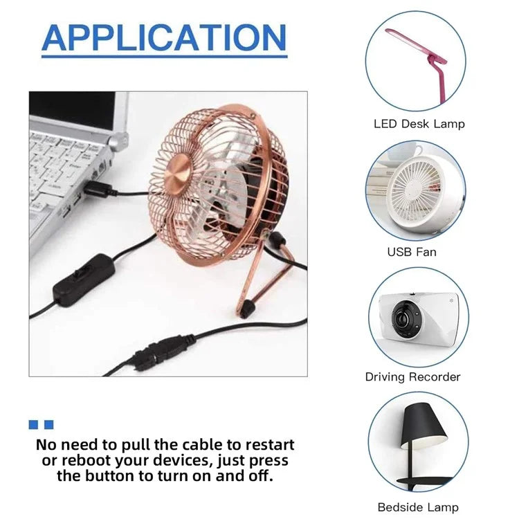 PW-012-MM Micro USB2.0 Cable with On / Off Power Switch Button Micro 5 Pin Male to Female for DC 5V Desk Lamp Fan Camera