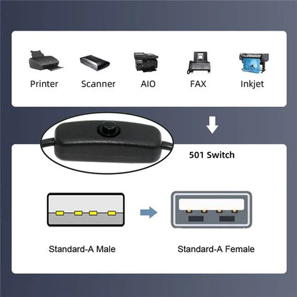 PW-012-AM USB2.0 Cable with On Off Power Switch Button USB Type-A Male to Female for DC 5V Desk Lamp Fan Camera