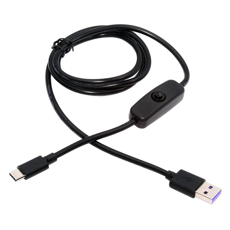 PW-015-TC 1m Type-C Male to USB-A Male USB2.0 Cable with On / Off Power Switch Button for DC5V Desk Lamp Fan Camera