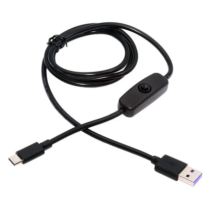PW-015-TC 1m Type-C Male to USB-A Male USB2.0 Cable with On / Off Power Switch Button for DC5V Desk Lamp Fan Camera