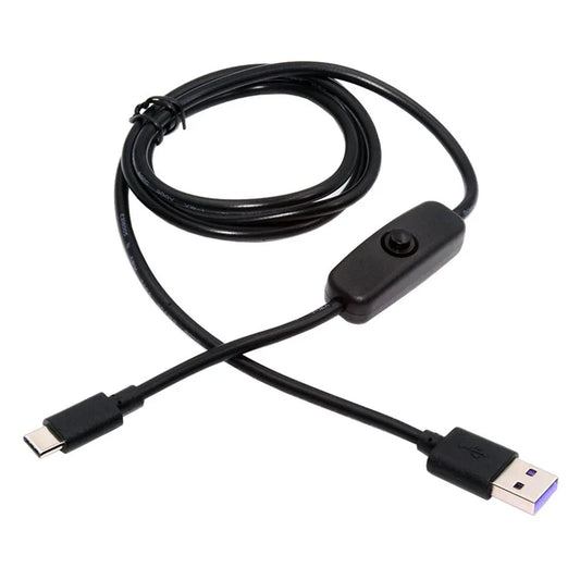 PW-015-TC 1m Type-C Male to USB-A Male USB2.0 Cable with On / Off Power Switch Button for DC5V Desk Lamp Fan Camera