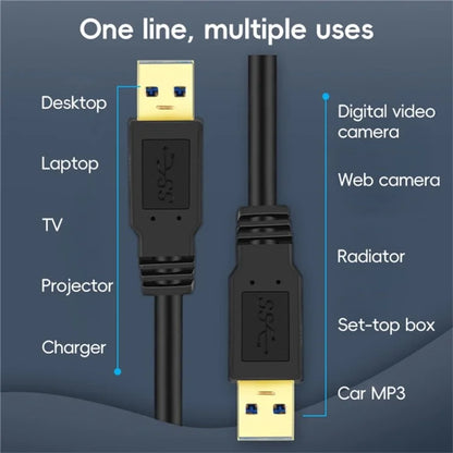 0.6m USB 3.0 Male to Male Mobile Hard Drive Box Data Cable Laptop Radiator Extension Cord, Black