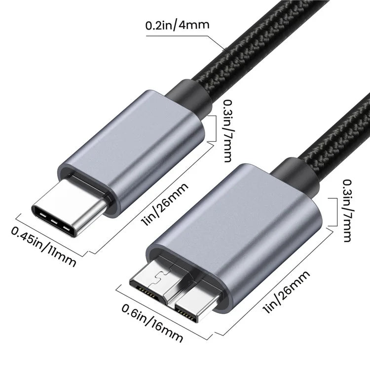 3m USB Type C to Micro B Cable Compatible with Seagate WD Westgate My Passport MacBook Pro / Ipad