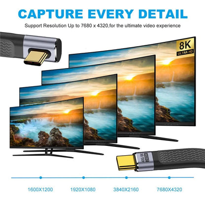 UC-002-0.13L 13cm Low Profile Angled 240W Type-C Male to Male USB4 40Gbps 100W 8K Flat FPC Data Cable for Laptop Phone
