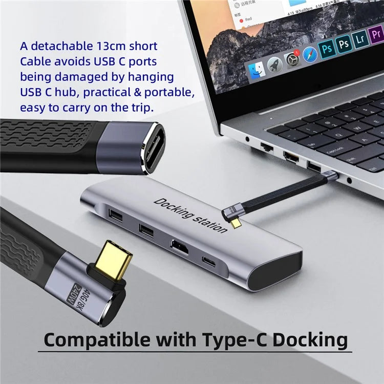 UC-040-0.13R 13cm Right Angled USB4 Extension Cable Slim Flat Male to Female 40Gbps with 240W Power and 8K / 60Hz Video