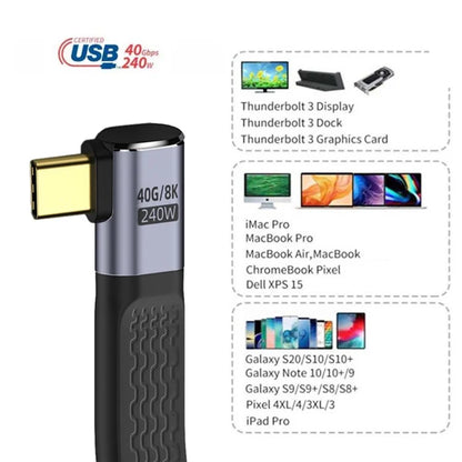 UC-040-0.13R 13cm Right Angled USB4 Extension Cable Slim Flat Male to Female 40Gbps with 240W Power and 8K / 60Hz Video