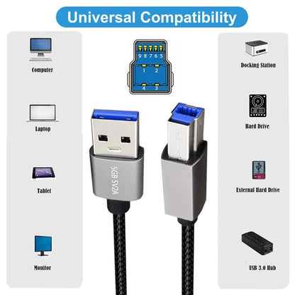 U3-075-BM 0.3m USB 3.0 Type-A Male to Standard 3.0 B Male Cable Silver Shell 5Gbps Data Transmission Adapter