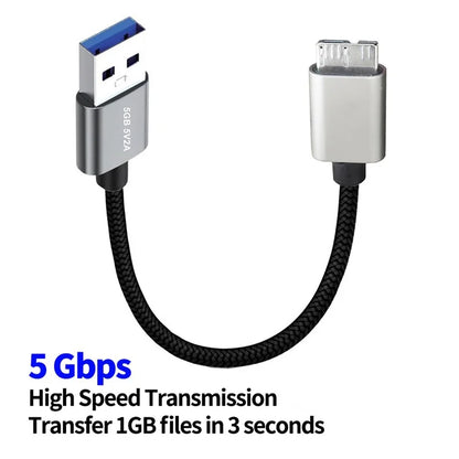 JUNSUNMAY 0.3m USB-A 3.0 Male to Micro-B Male Nylon Cord Hard Drive Camera Data Cable