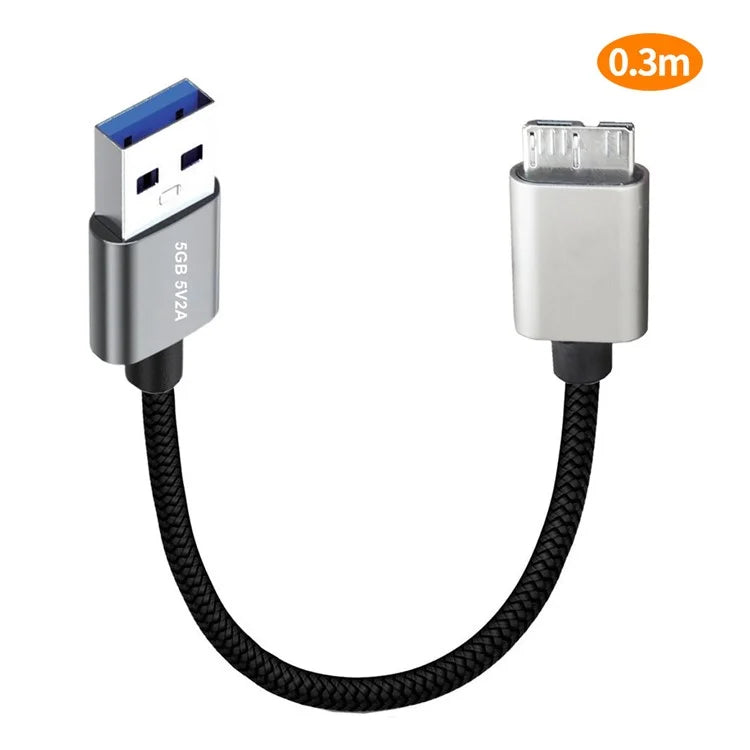 JUNSUNMAY 0.3m USB-A 3.0 Male to Micro-B Male Nylon Cord Hard Drive Camera Data Cable