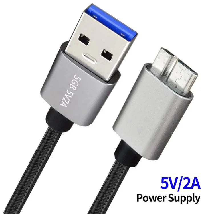 JUNSUNMAY 1m USB-A 3.0 Male to Micro-B Male Nylon Data Transfer Cable for Hard Drive Camera