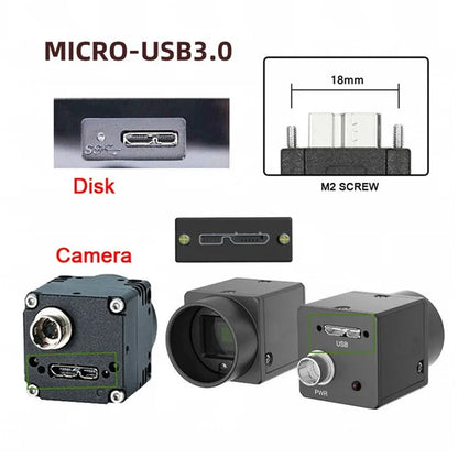 U3-078-DN 90 Degree Down Angled USB 3.0 A Male to Micro-B 3.0 Plug Angled Locking Screw Panel Cable 25cm
