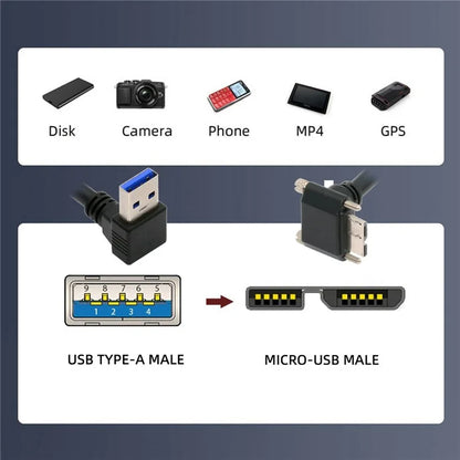 U3-078-DN 90 Degree Down Angled USB 3.0 A Male to Micro-B 3.0 Plug Angled Locking Screw Panel Cable 25cm
