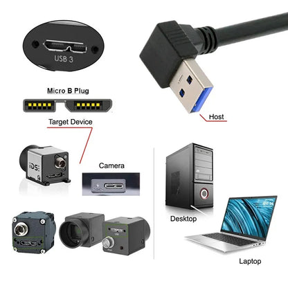 U3-078-DN 90 Degree Down Angled USB 3.0 A Male to Micro-B 3.0 Plug Angled Locking Screw Panel Cable 25cm
