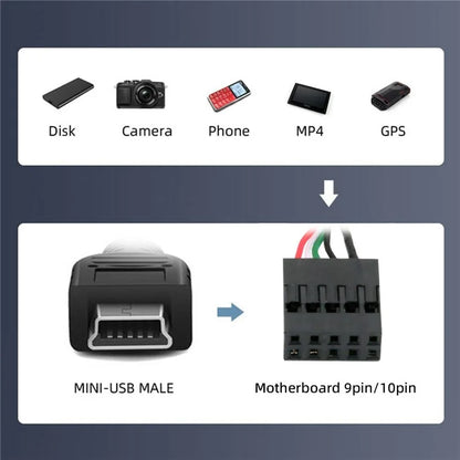 U2-018-MN 50cm USB 2.0 Motherboard 9Pin to Mini USB 5Pin Cable for Mini Monitor Sensor Panel Camera