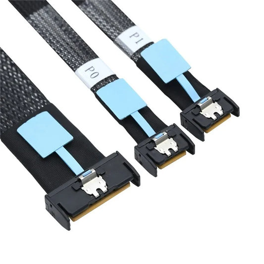 SF-080 PCI-E 5.0 Mini Cool Edge IO MCIO STR PCI-E 8i 74Pin Male to Dual MCIO 38Pin Male Extender Cable 50cm