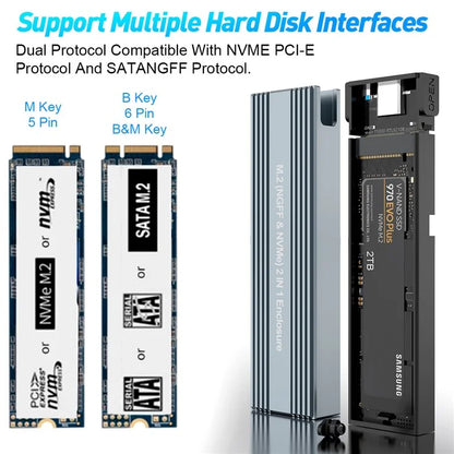 HY2171 SATA M.2 NGFF Nvme 2-in-1 Enclosure 10Gbps Solid State Hard Disk
