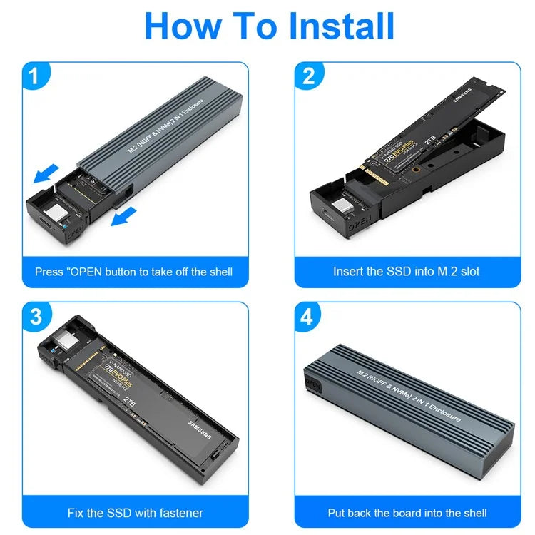 HY2171 SATA M.2 NGFF Nvme 2-in-1 Enclosure 10Gbps Solid State Hard Disk