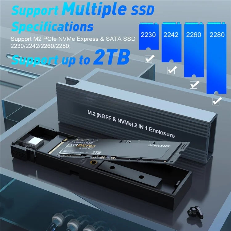 HY2171 SATA M.2 NGFF Nvme 2-in-1 Enclosure 10Gbps Solid State Hard Disk