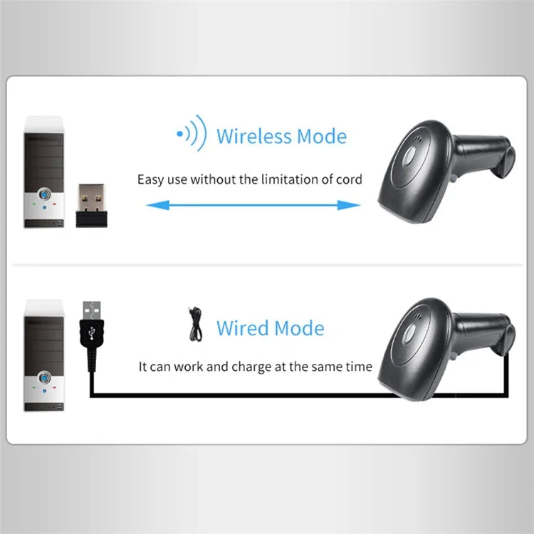 WHS22 Bluetooth 2.4G Wireless Barcode QR Code Scanner Handheld Bar Code Reader