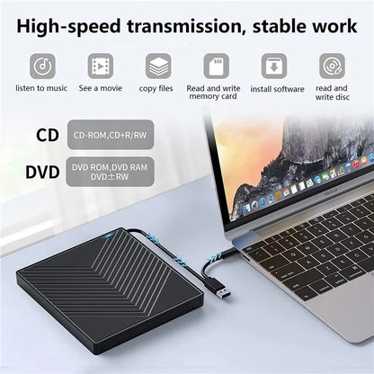 External CD / DVD+ / -RW Drive Writer Reading Burner with TF / SD Card Slot for Windows / Mac OS