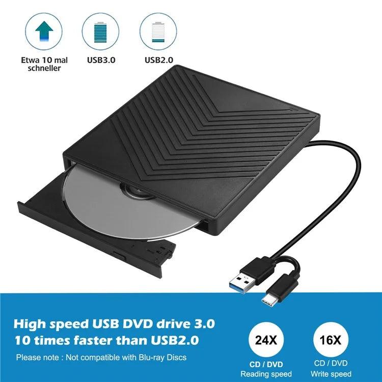External CD / DVD+ / -RW Drive Writer Reading Burner with TF / SD Card Slot for Windows / Mac OS