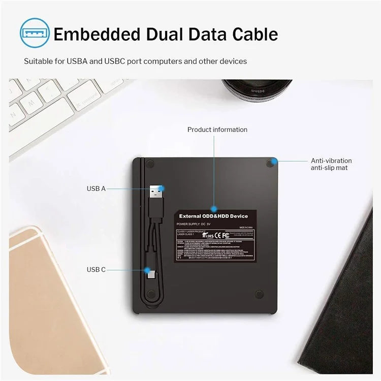 External CD / DVD+ / -RW Drive Writer Reading Burner with TF / SD Card Slot for Windows / Mac OS