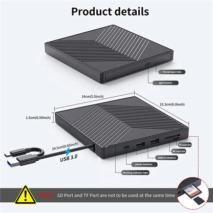 External CD / DVD+ / -RW Drive Writer Reading Burner with TF / SD Card Slot for Windows / Mac OS