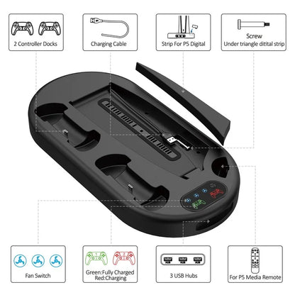 For Sony PS5 Console Controllers Charging Dock Cooler Stand Holder Headphone Holder