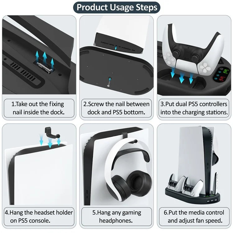 For Sony PS5 Console Controllers Charging Dock Cooler Stand Holder Headphone Holder