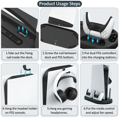 For Sony PS5 Console Controllers Charging Dock Cooler Stand Holder Headphone Holder