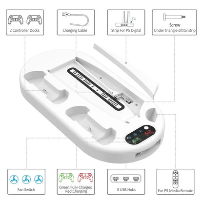 For Sony PS5 Console Controllers Charging Dock Cooler Stand Holder Headphone Holder