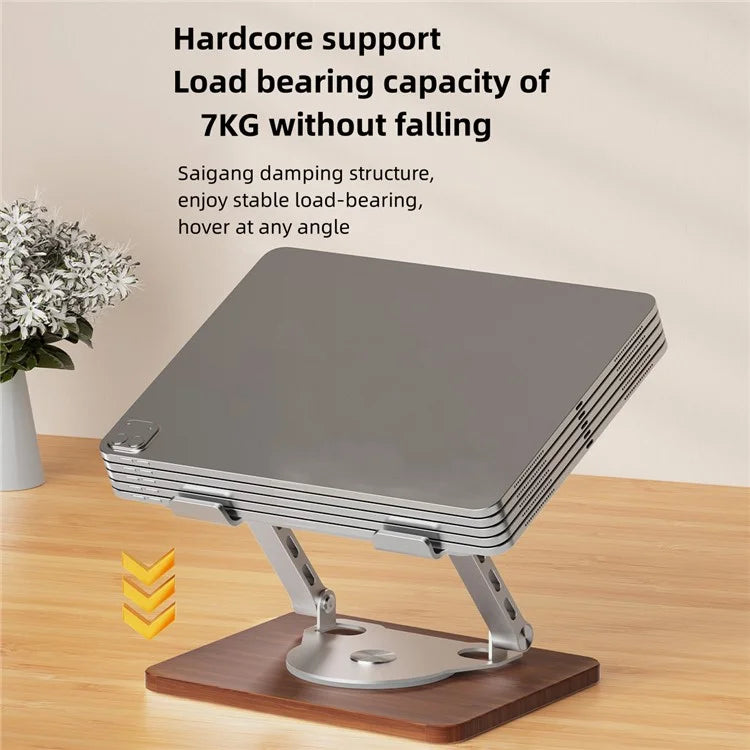 D082W Wood Base Aluminum Alloy Laptop Tablet Holder Heat Dissipation Rotatable Notebook Stand