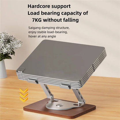 D082W Wood Base Aluminum Alloy Laptop Tablet Holder Heat Dissipation Rotatable Notebook Stand