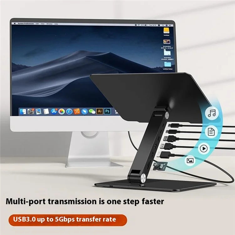 C5Q 15W Wireless Charging Laptop Riser Folding Bracket with 6-in-1 Hub Docking Station