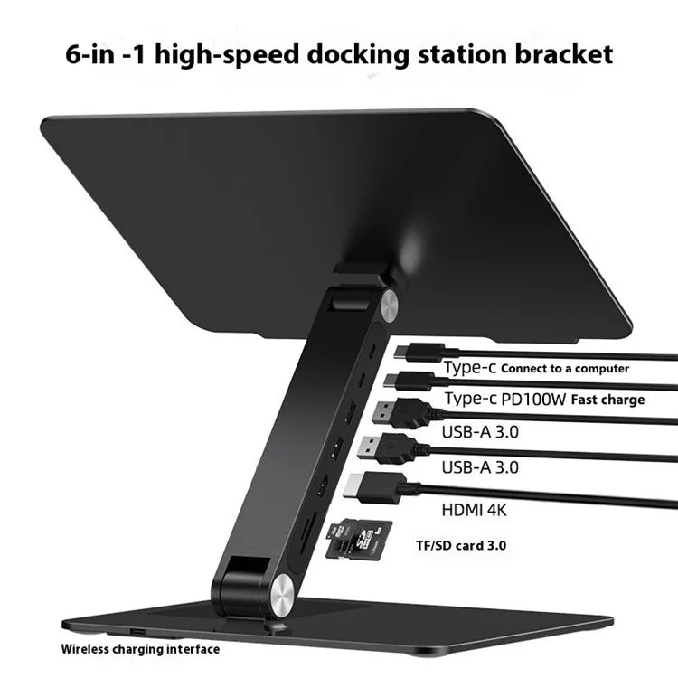 C5Q 15W Wireless Charging Laptop Riser Folding Bracket with 6-in-1 Hub Docking Station