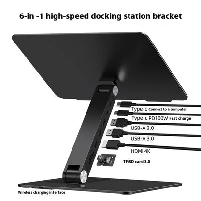 C5Q 15W Wireless Charging Laptop Riser Folding Bracket with 6-in-1 Hub Docking Station
