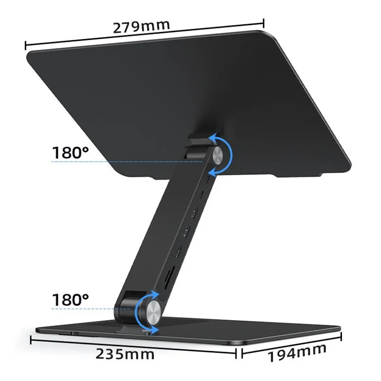 C5Q 15W Wireless Charging Laptop Riser Folding Bracket with 6-in-1 Hub Docking Station