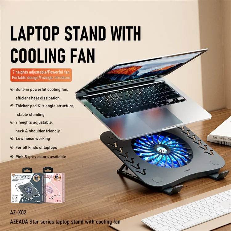 AZEADA AZ-X02 Folding Notebook Cooling Pad 7 Height Adjustable Laptop Tablets Stand with Cooling Fan
