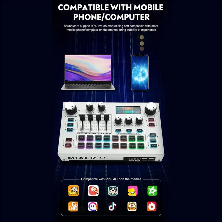 X7 Professional 48V Microphone Live Sound Card Live Broadcast Audio Mixer