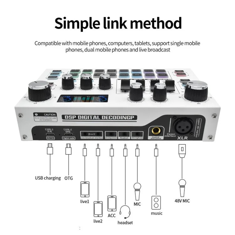 X7 Professional 48V Microphone Live Sound Card Live Broadcast Audio Mixer